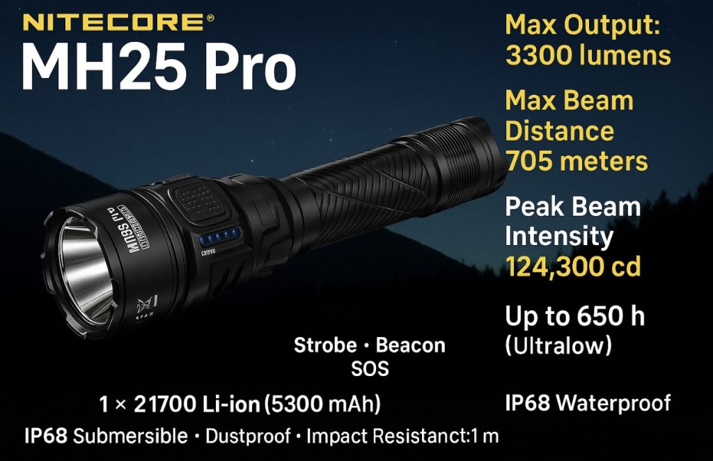 nitecore mh25 pro throw flashlight etc
