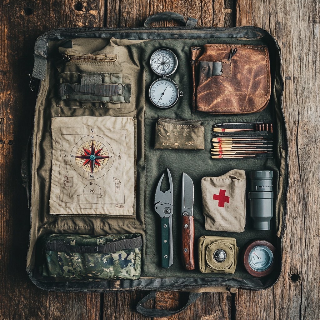 bug out bag survival gear with compact tactical flashlight