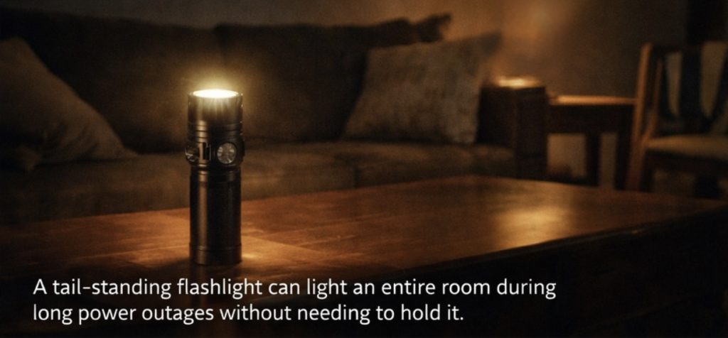 flashlight lighting room during power outage