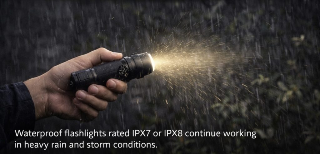 waterproof flashlight used in heavy rain