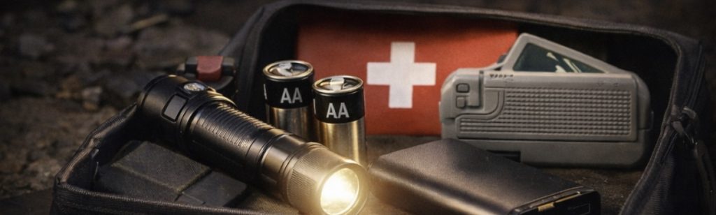 emergency kit flashlight and spare batteries
